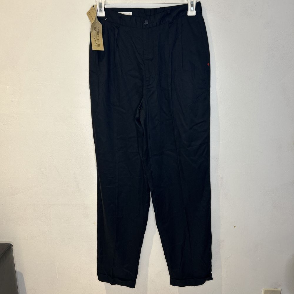 Vintage Perry Ellis Mens Micro-Grid Stretch Suit Pants Black 31/32